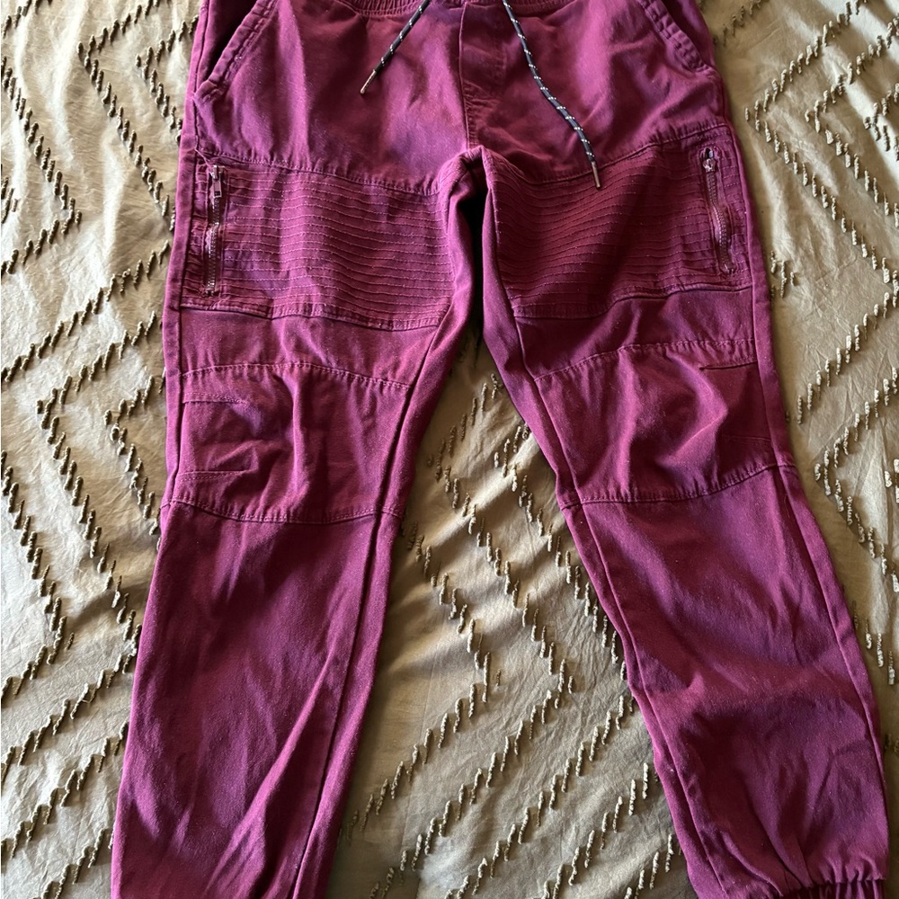 Burgundy Moto-like Jogger Pants